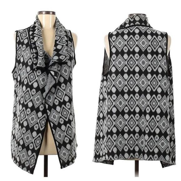 Society Girl Womens Medium Grey & Black Bohemian Tribal Aztec Patterned Cardigan - Picture 1 of 10